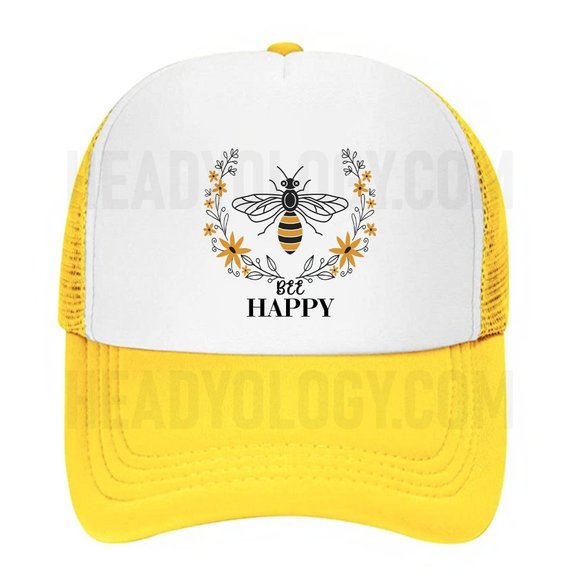 Be Happy Hats Bee Happy Baseball Hats With Bee Inside Flower Enjoying Nectar - Picture 3 of 16